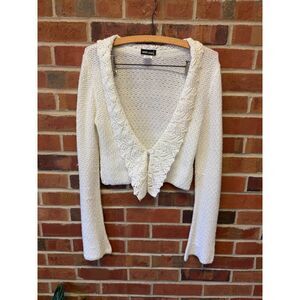 Wet Seal White Knit Cropped Cardigan Lace Trim Cottagecore
